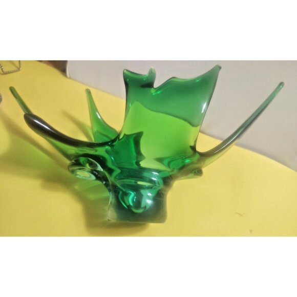 Vintage Large Chalet Canada Art Glass Green to Blue Centerpiece Vase 1960 - Picture 7 of 12